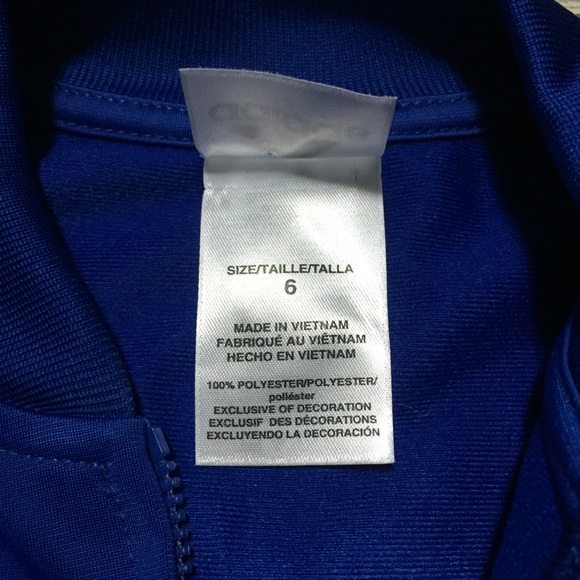 Adidas track jacket kids size 6 blue white 3 stripe full zip - Picture 9 of 9